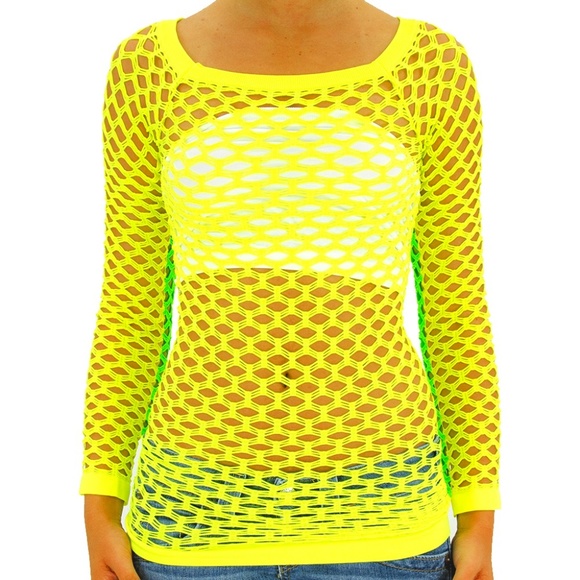 Fishnet Long Sleeve Shirt Dancing Blouse Top - Picture 1 of 1